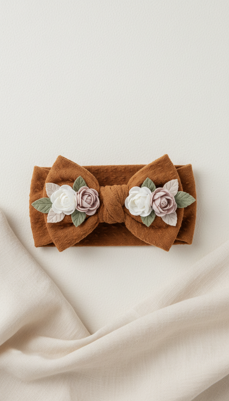 Kit Faixas Marrom Caramelo com Laço e Detalhes Florais